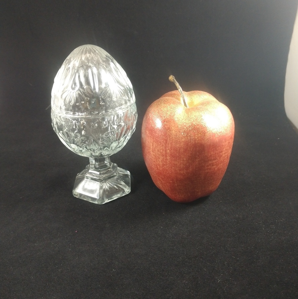 Homeco clear glass egg on a pedestal trinket box
